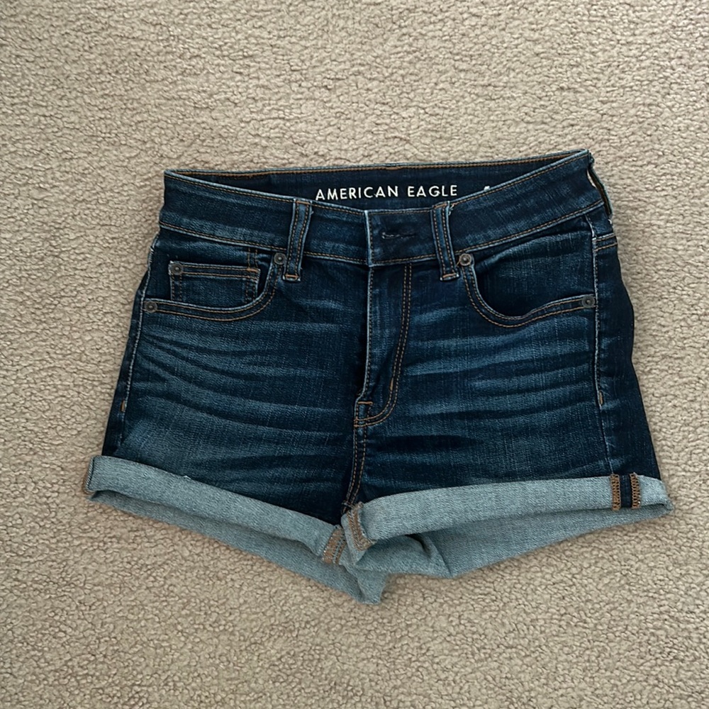 American Eagle Outfitters Dark Blue Denim High Waist Shorts